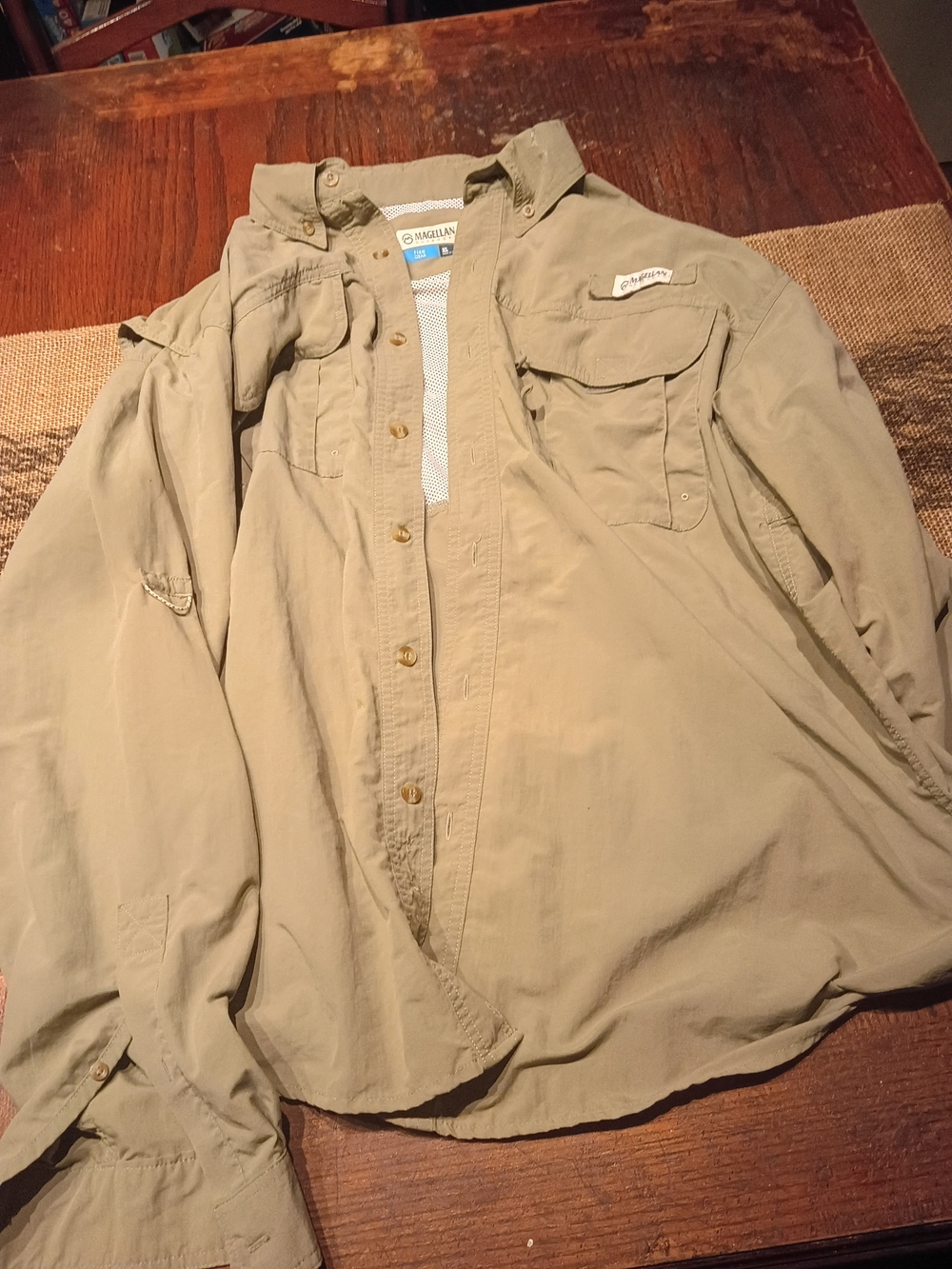 Magellan Outdoors Men's Khaki Fishing Button-Up Shirt Jacket
